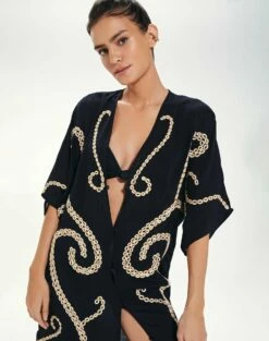 Braid Detail Long Caftan - Black -Swimwear Sales BraidDetailLongCaftan detail