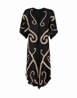 Braid Detail Long Caftan - Black -Swimwear Sales BraidDetailLongCaftan flat