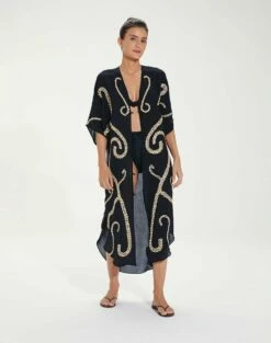 Braid Detail Long Caftan - Black -Swimwear Sales BraidDetailLongCaftan front 1
