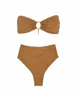 Scales Buttons Hot Pant Bottom - Toffee -Swimwear Sales ButtonsHotPants flat