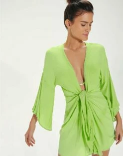 Perola Knot Short Cover Up - Lime -Swimwear Sales PerolaKnotShortCoverUp detail