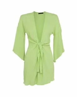Perola Knot Short Cover Up - Lime -Swimwear Sales PerolaKnotShortCoverUp flat