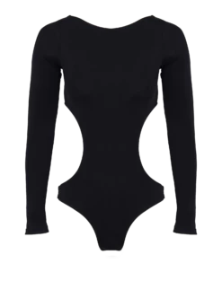 Long Sleeve One Piece - Black -Swimwear Sales black long sleeve 1pc flat