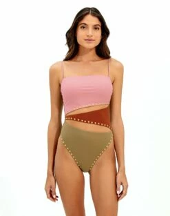 Frida Block One Piece - Pistachio Camel -Swimwear Sales block frida 1pc 1