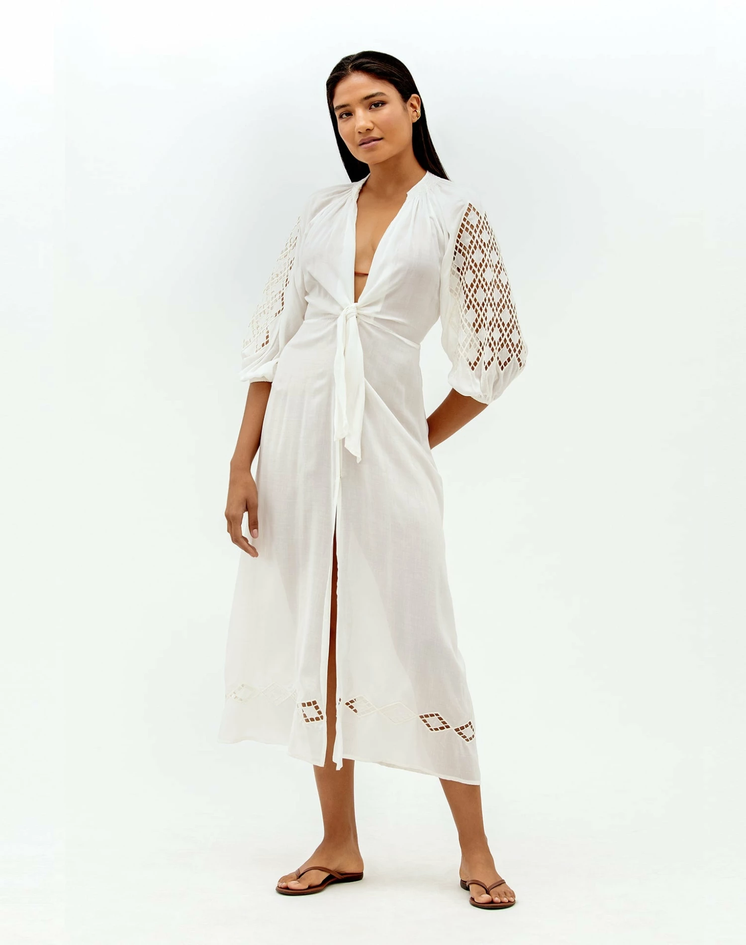 Knot Long Caftan - Off White 7 Knot Long Caftan - Off White - Image 5