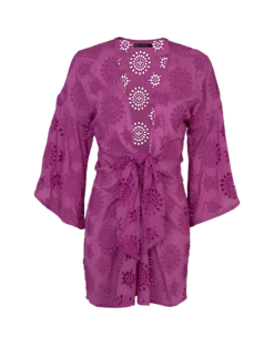 Embroidery Perola Knot Short Cover Up - Lotus 9 Embroidery Perola Knot Short Cover Up - Lotus -Swimwear Sales lotus perola coverup flat